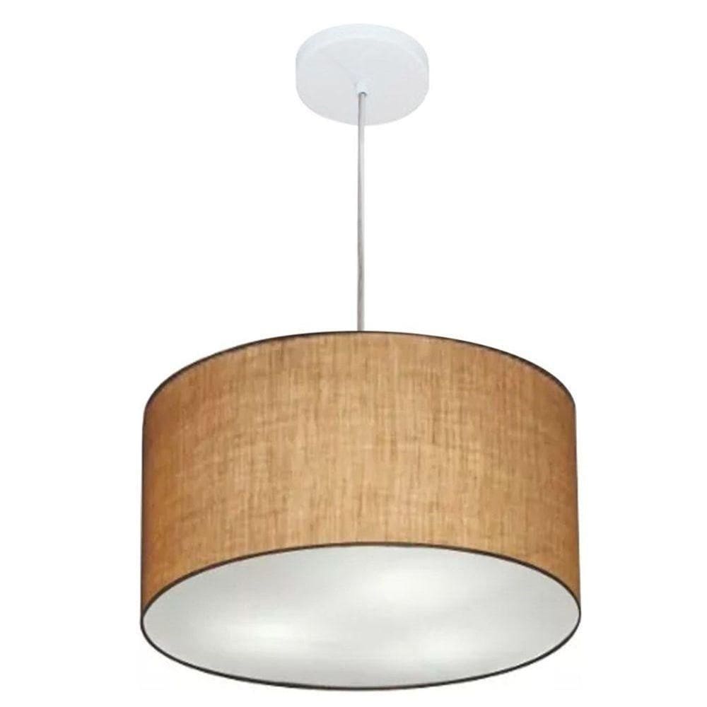 Lustre Pendente Cilíndrico Vivare Md-4244 Cúpula Em Tecido 40x25cm - Bivolt Palha 127/220v