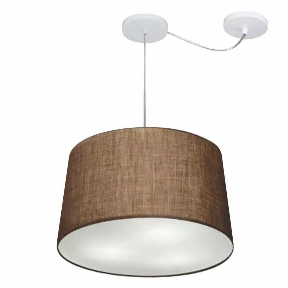 Lustre Pendente Cone Com Desvio De Centro Vivare Md-4281 Cúpula Em Tecido 40x45cm - Bivolt Café 127/220v
