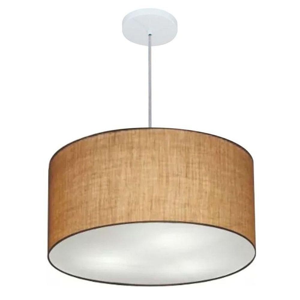 Lustre Pendente Cilíndrico Vivare Md-4242 Cúpula Em Tecido 45x25cm - Bivolt Palha 127/220v