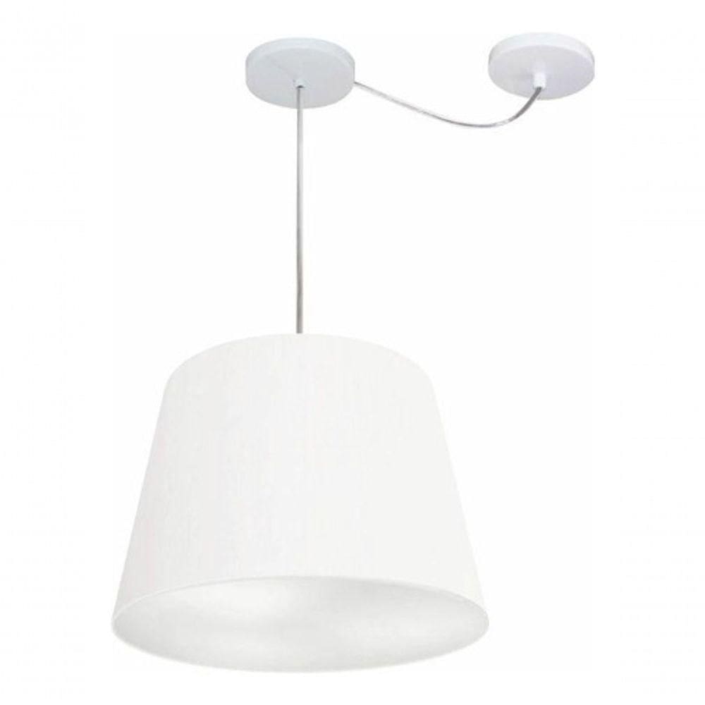 Lustre Pendente Cone Com Desvio De Centro Vivare Md-4276 Cúpula Em Tecido 30x40cm - Bivolt Branco 127/220v