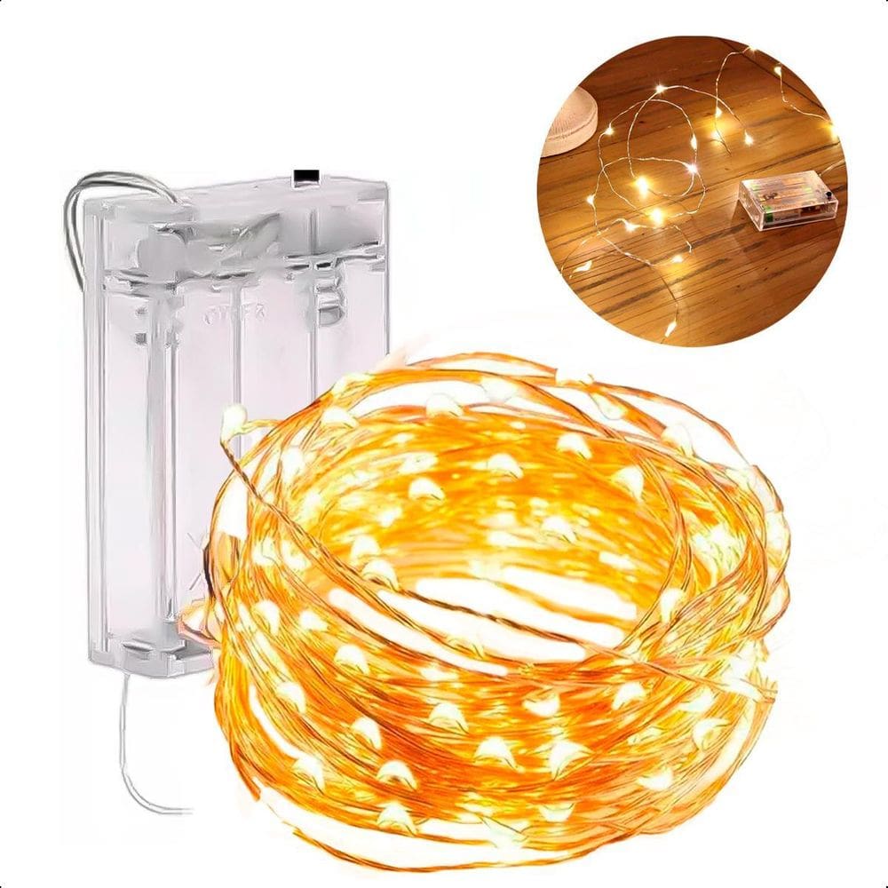Cordão Fio De Fada 10M 100Leds Usb Decoração - Branco Quente