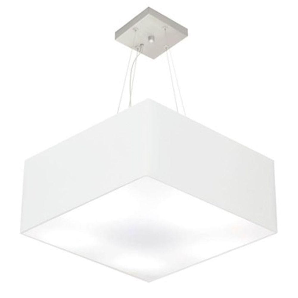 Lustre Pendente Quadrado Md-4006 Cúpula Em Tecido 21/50x50cm Branco - Bivolt