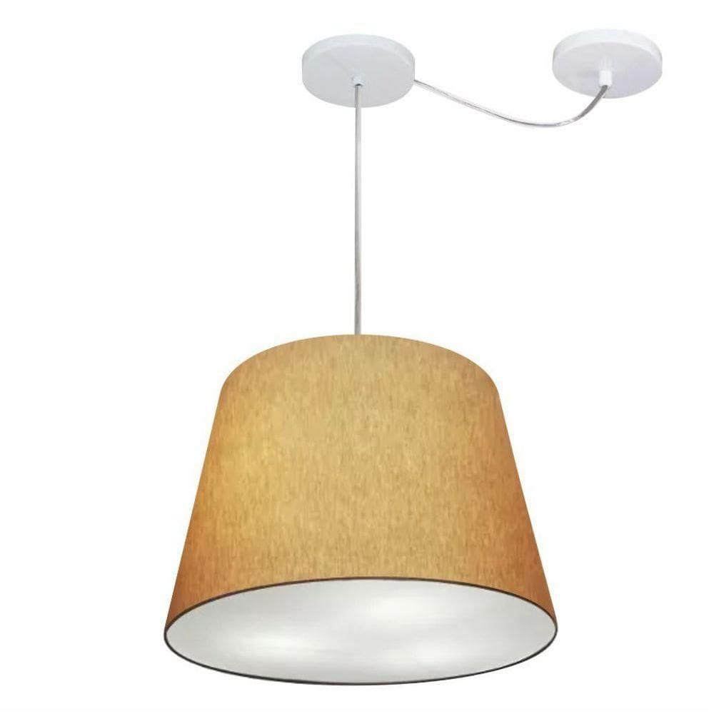 Lustre Pendente Cone Com Desvio De Centro Vivare Md-4280 Cúpula Em Tecido 30x40cm - Bivolt Palha 127/220v