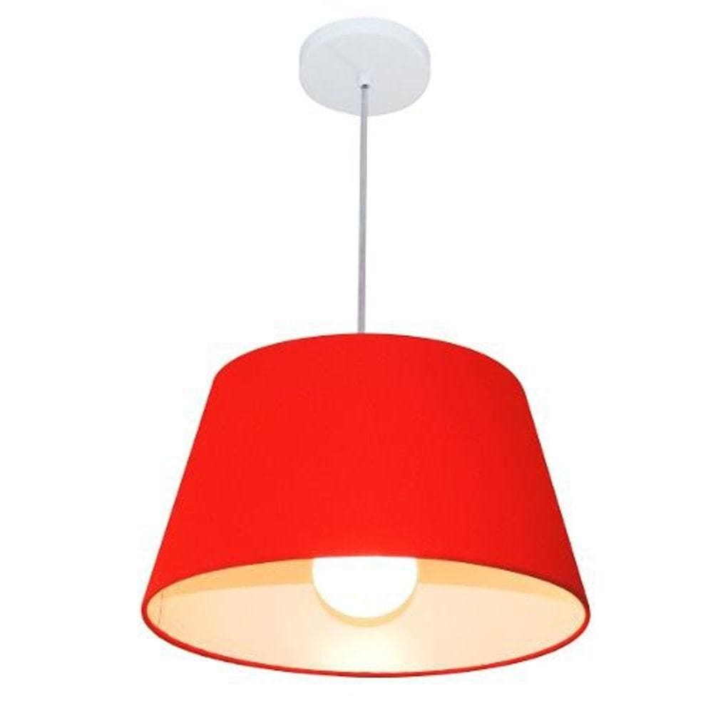 Lustre Pendente Cone Vivare Md-4039 Cúpula Em Tecido 21/40x30cm - Bivolt Vermelho 127/220v