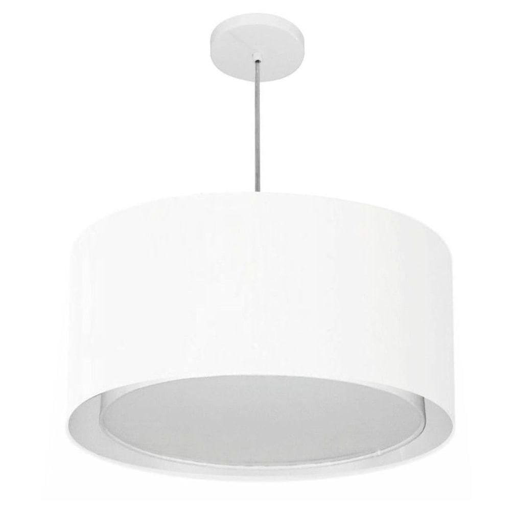 Lustre Pendente Cilíndrico Duplo Md-4295 Cúpula Em Tecido 50x30cm Branco - Bivolt