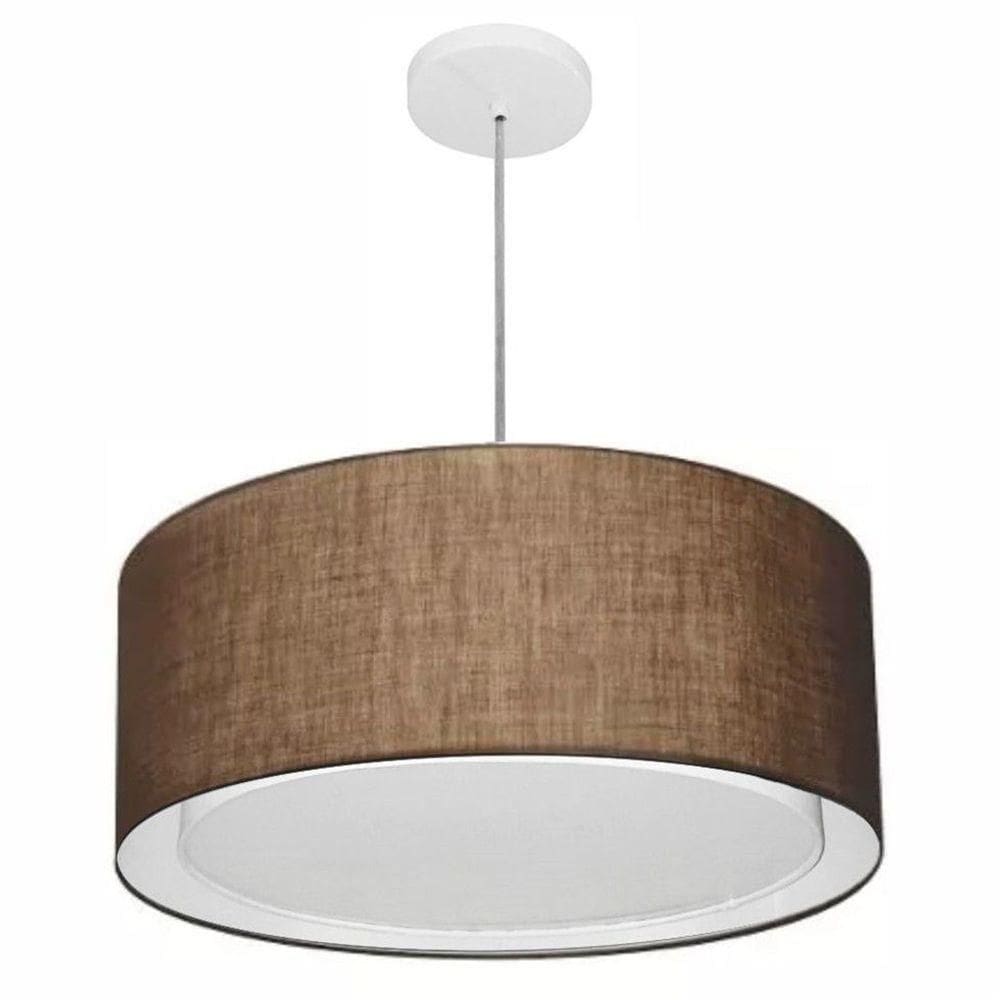 Lustre Pendente Cilíndrico Duplo Md-4294 Cúpula Em Tecido 50x25cm Café - Bivolt
