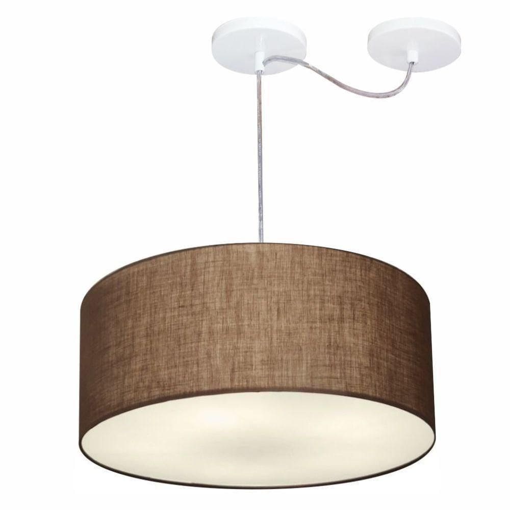 Lustre Pendente Cilíndrico Com Desvio De Centro Vivare Md-4147 Cúpula Em Tecido 50x25cm - Bivolt Café 127/220v