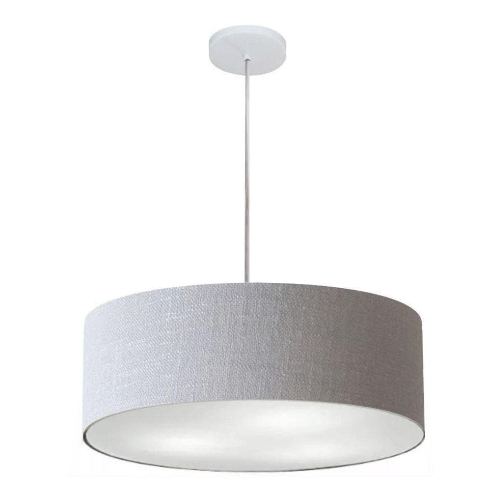 Lustre Pendente Cilíndrico Vivare Md-4254 Cúpula Em Tecido 45x15cm - Bivolt Rustico-cinza 127/220v