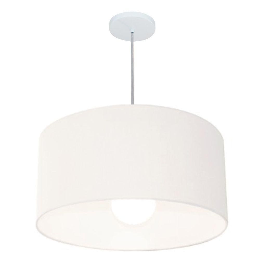 Lustre Pendente Cilíndrico Vivare Md-4207 Cúpula Em Tecido 55x25cm - Bivolt Branco 127/220v