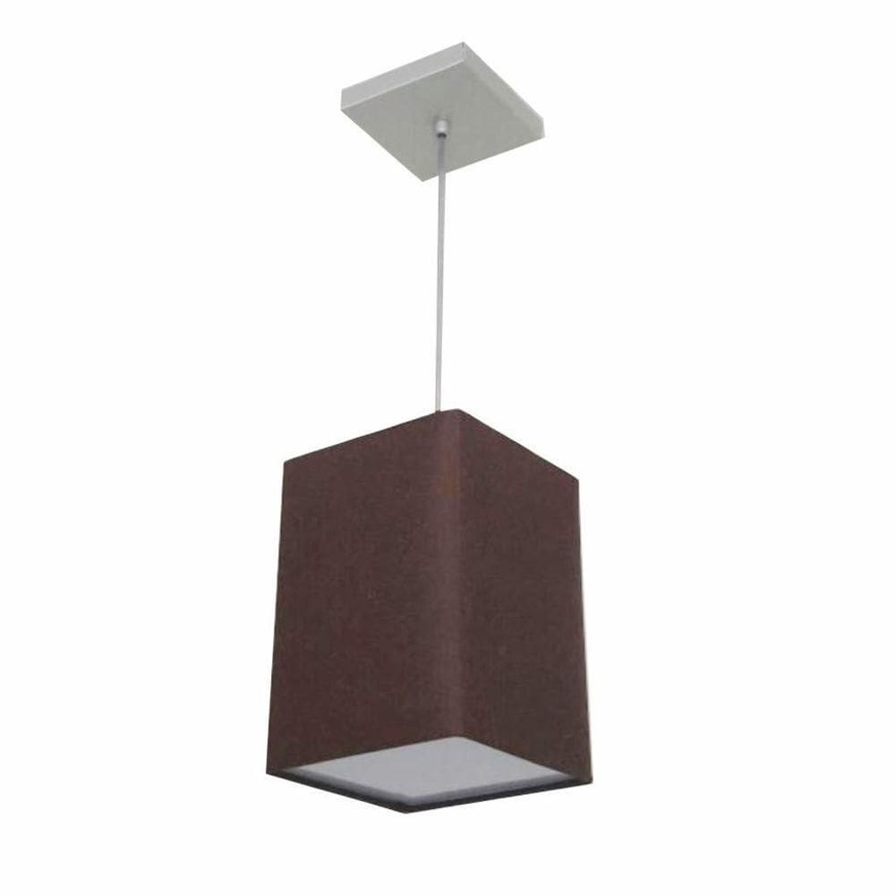 Lustre Pendente Quadrado Md-4007 Cúpula Em Tecido 25/16x16cm Café - Bivolt