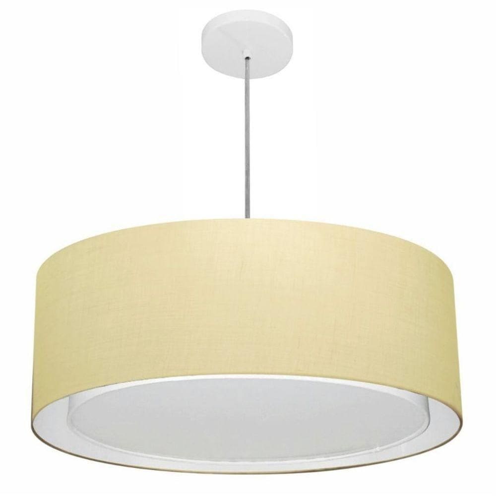 Lustre Pendente Cilíndrico Duplo Vivare Md-4297 Cúpula Em Tecido 60x25cm - Bivolt Algodão-crú 127/220v
