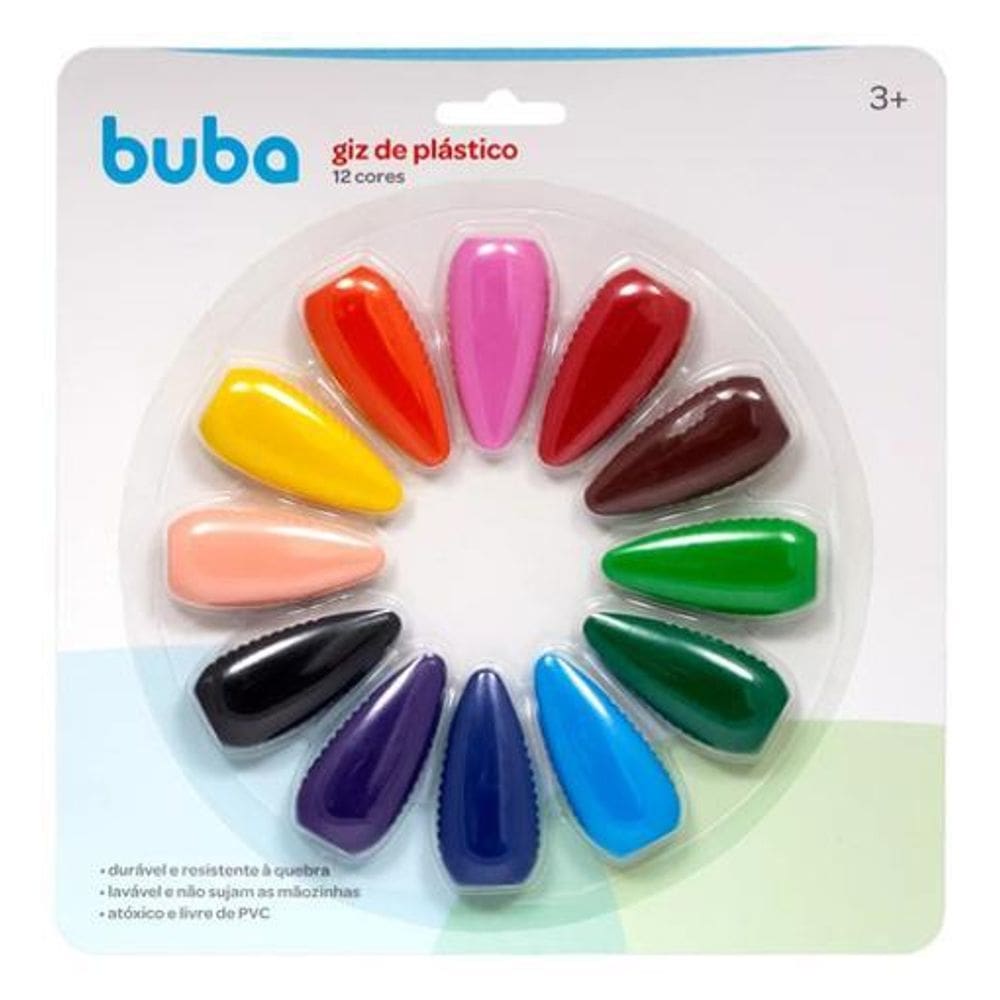 Giz De Plástico Atóxico 12 Cores Infantil Lavável Bebê Buba