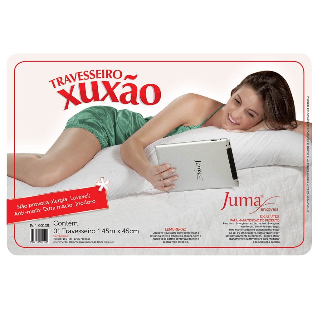 Travesseiro Xuxão 150 Fios 100% Algodão 1,45m x 45cm