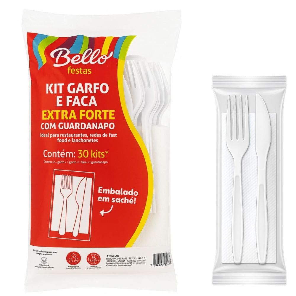 Kit Garfo, Faca E Guardanapo Reforçados Bello Festas 30 Un.