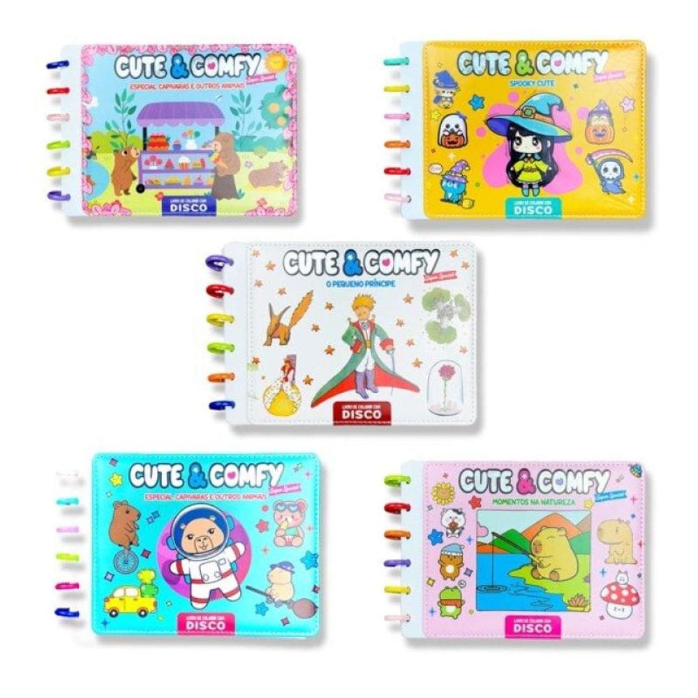 Combo Cute E Comfy Super Special - Kit Com 05 Livros De Colorir Encadernação Em Disco