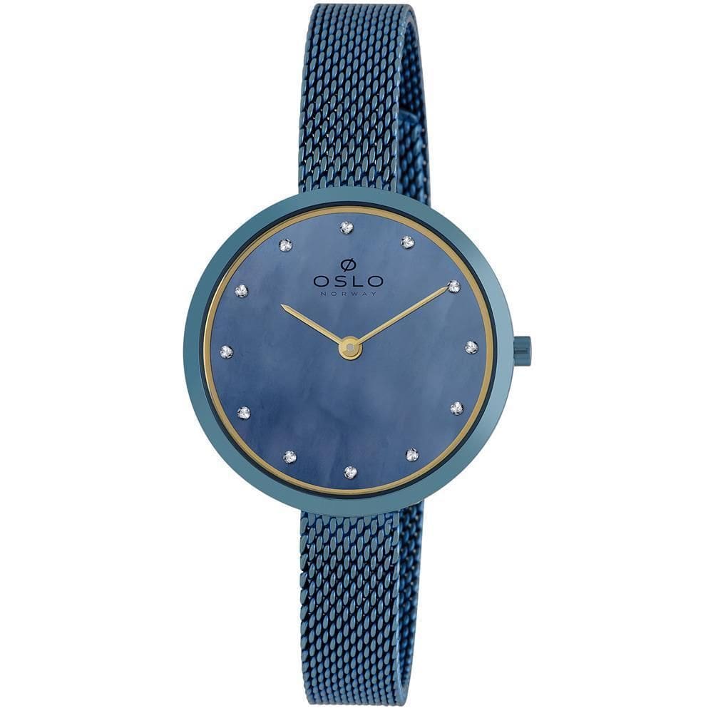Relógio Oslo Feminino Madreperola Azul com Pedras