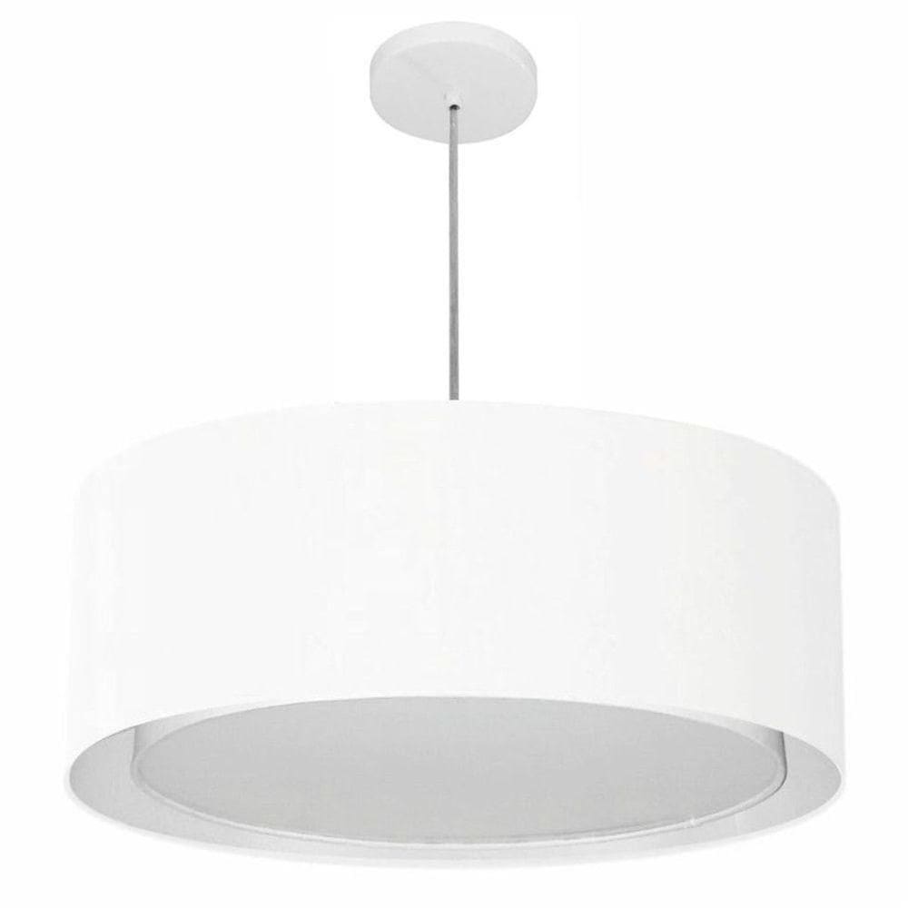 Lustre Pendente Cilíndrico Duplo Md-4297 Cúpula Em Tecido 60x25cm Branco - Bivolt