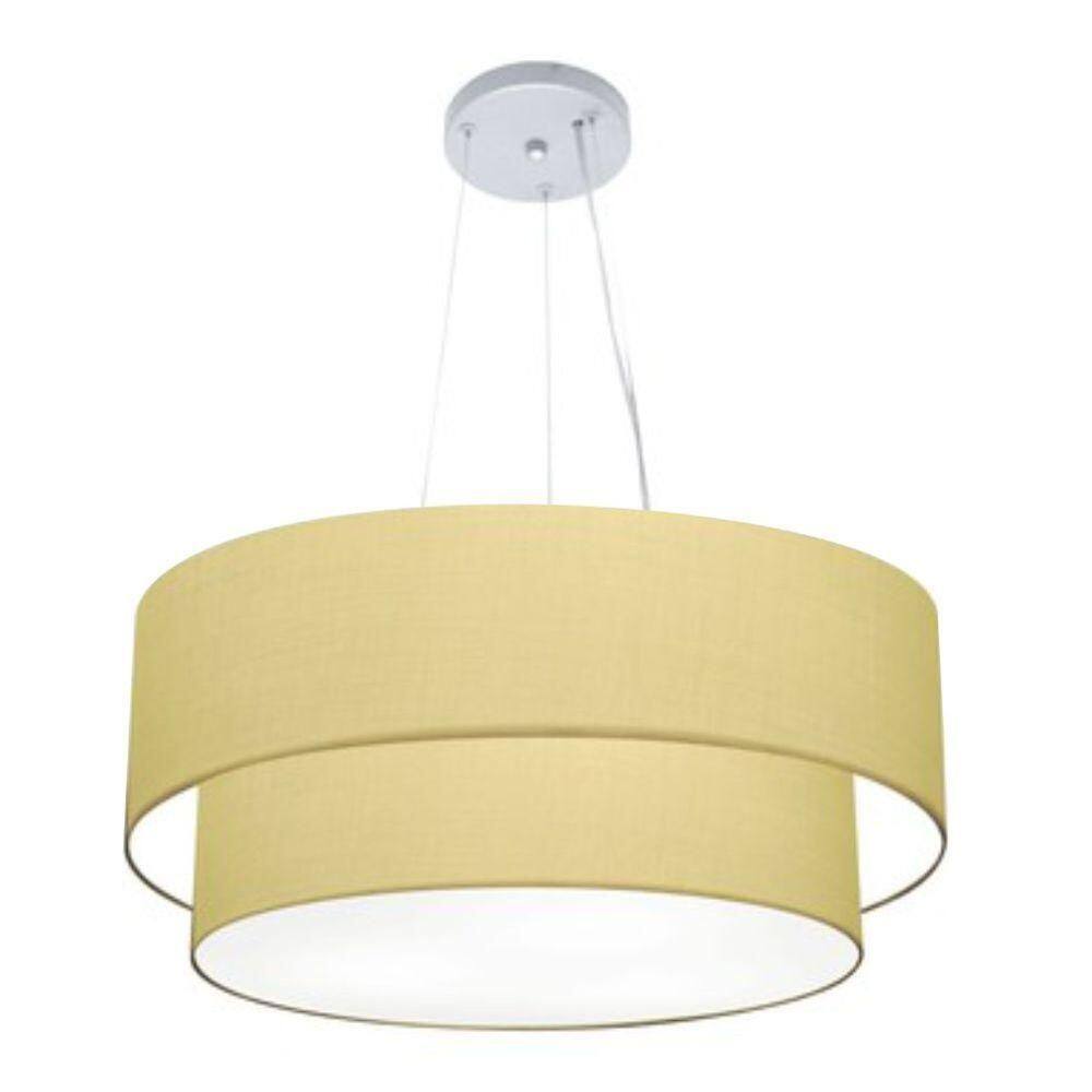 Lustre Pendente Duplo Cilíndrico Vivare Md-4073 Cúpula Em Tecido 80x60cm - Bivolt Algodão-crú 127/220v