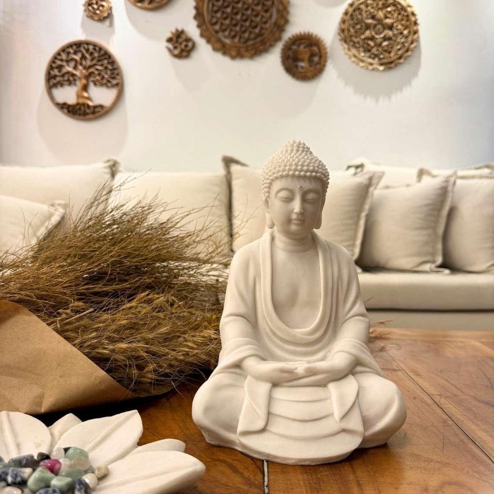 Escultura Buda Mudra Meditação Em Pó De Mármore 25Cm