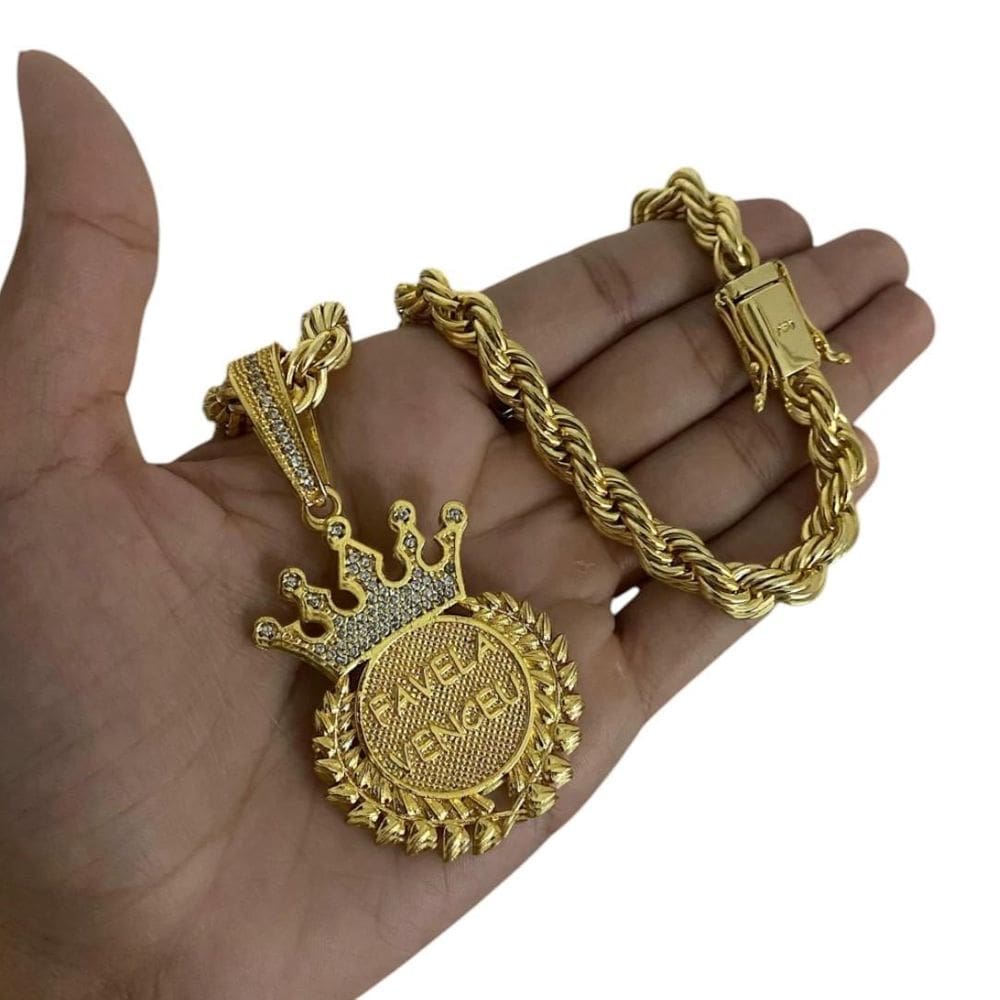 Cordão Baiano 8Mm + Pingente Favela Venceu - Banhado A Ouro