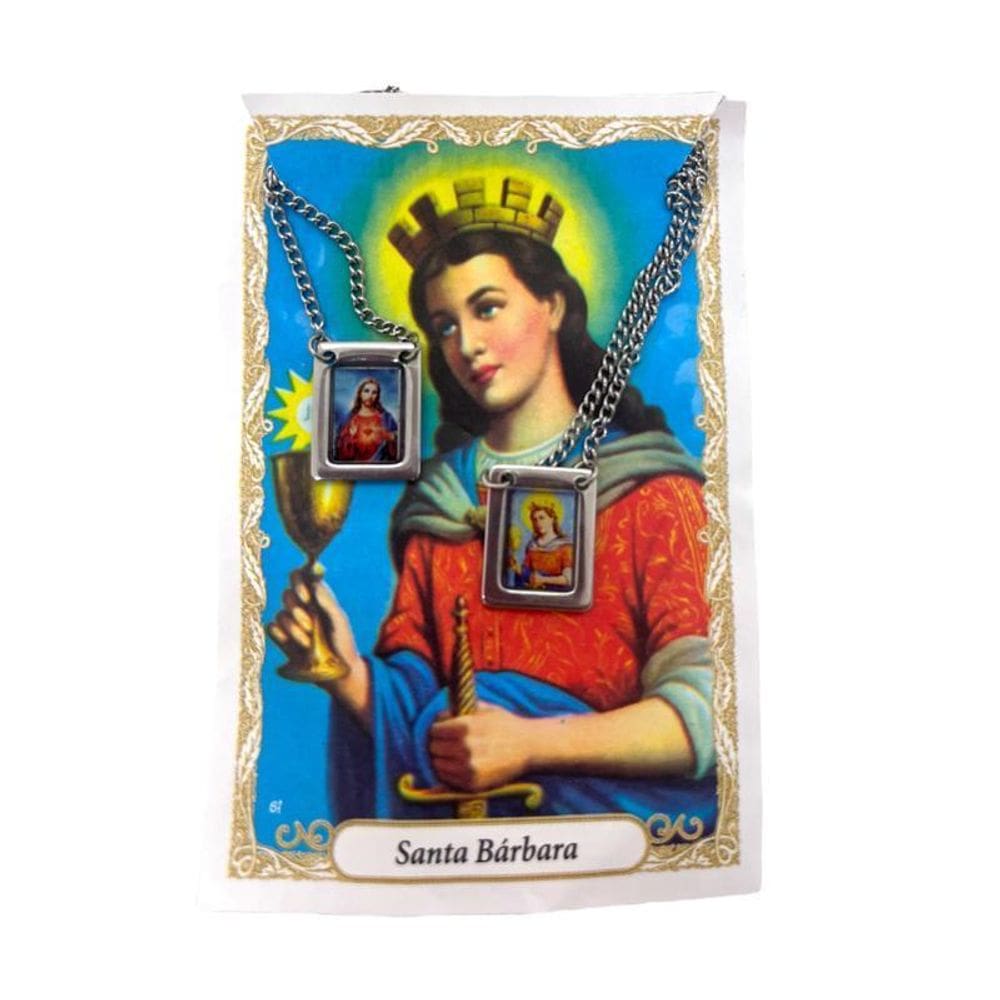 Escapulário Santa Bárbara Aço Inóx Foto 1,5 X 32 Cm