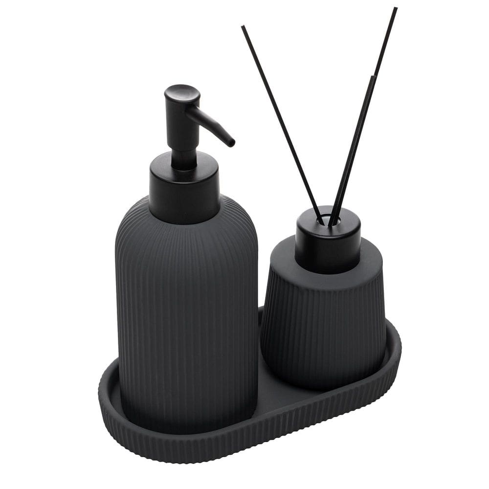 Kit Banheiro Cerâmica 3 Peças Sketch Dispenser Pia Bandeja