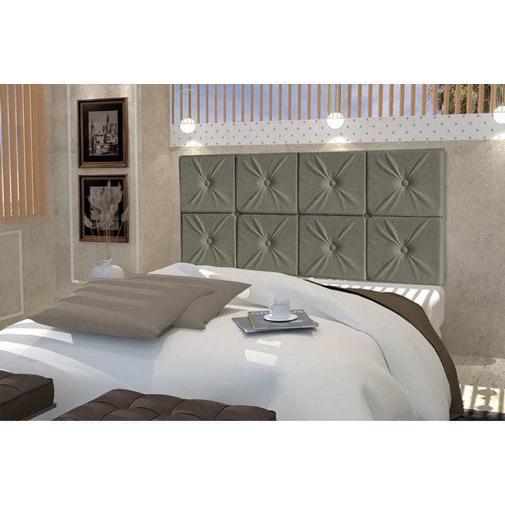 Painel De Cama Box Botão Casal 1,40 Elegance Cor Cinza