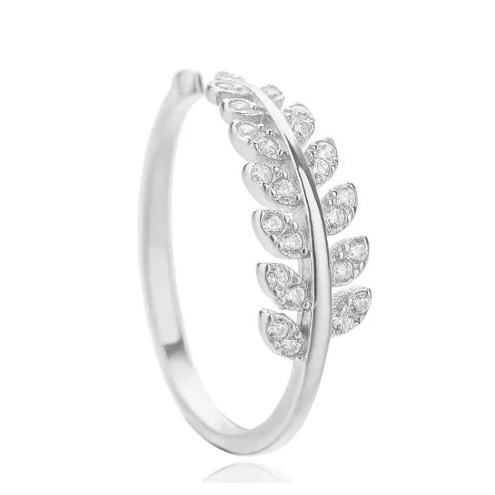 Anel Prateado Ajustável Folhas Strass Brilho P2584