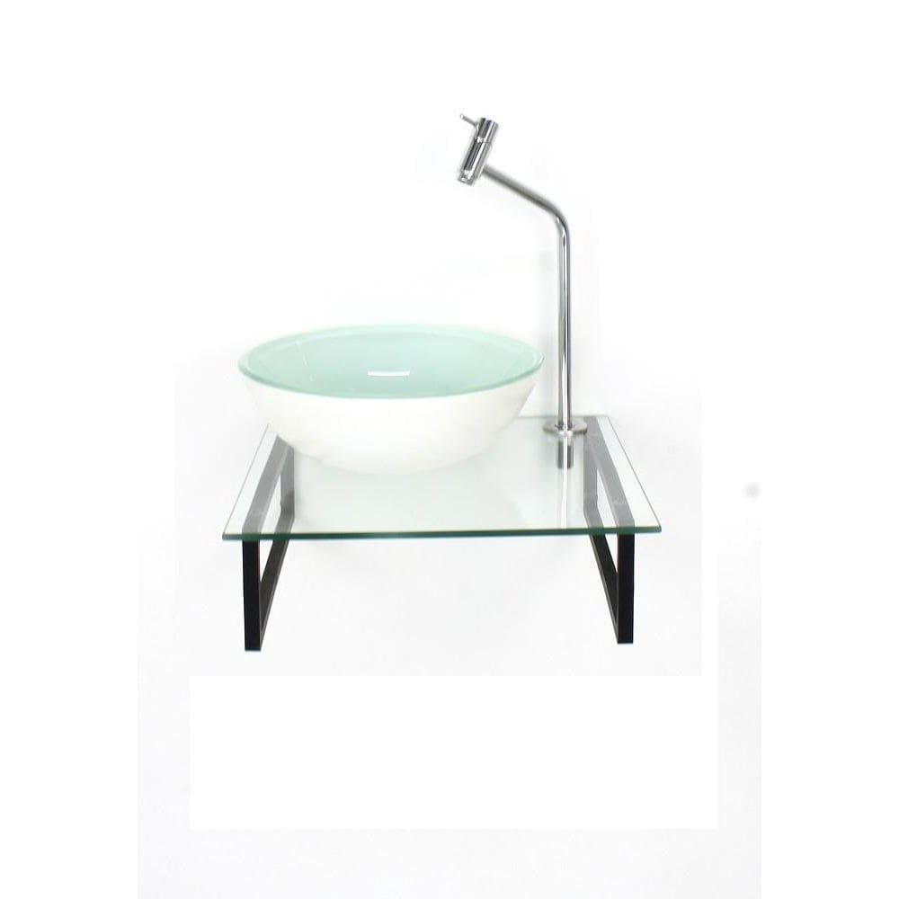 Kit Cuba Vidro Redonda 10Mm Branca Tampo 40Cm Incolor E