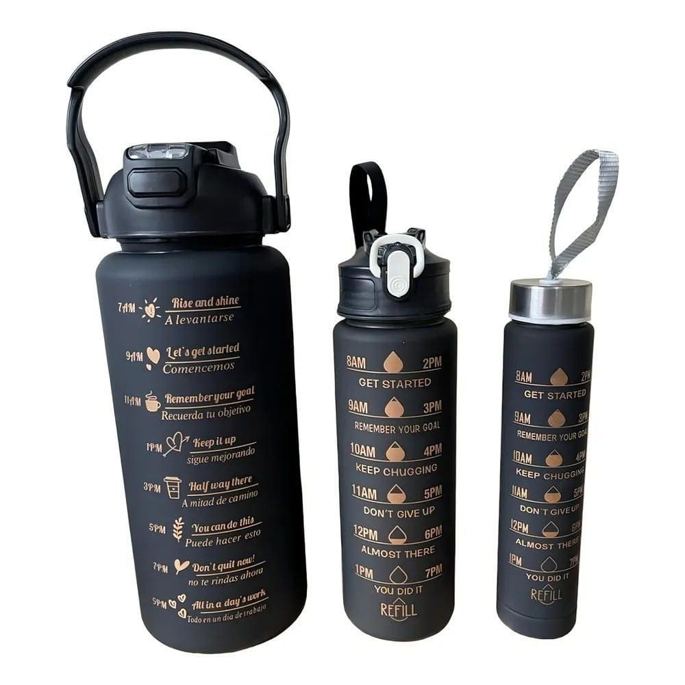 2X Kit 3 Garrafas Água Squeeze Fumê Academia Adesivos Canudo