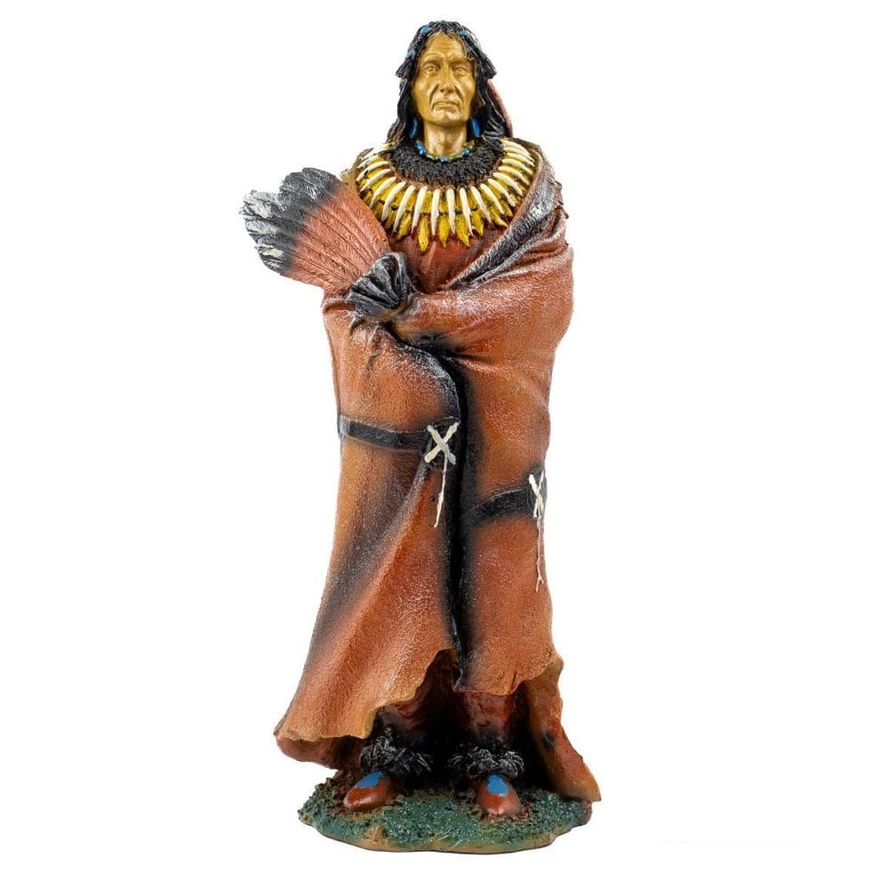 Escultura Índio Guerreiro Xamã Apache Em Pé 29 Cm Em Resina