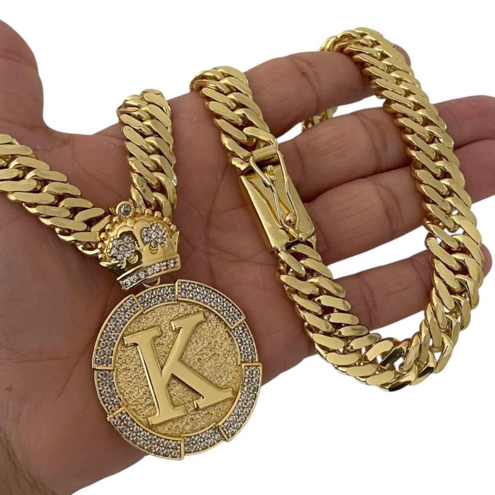 Cordão 13Mm Grumet + Pingente Letra - Banhado A Ouro 18K