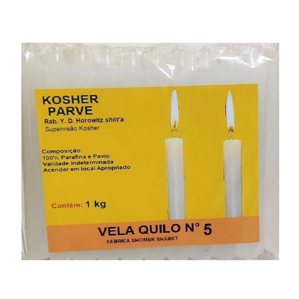 Vela Brilho Parve Kosher Numero 5 Pacote 1 Kg