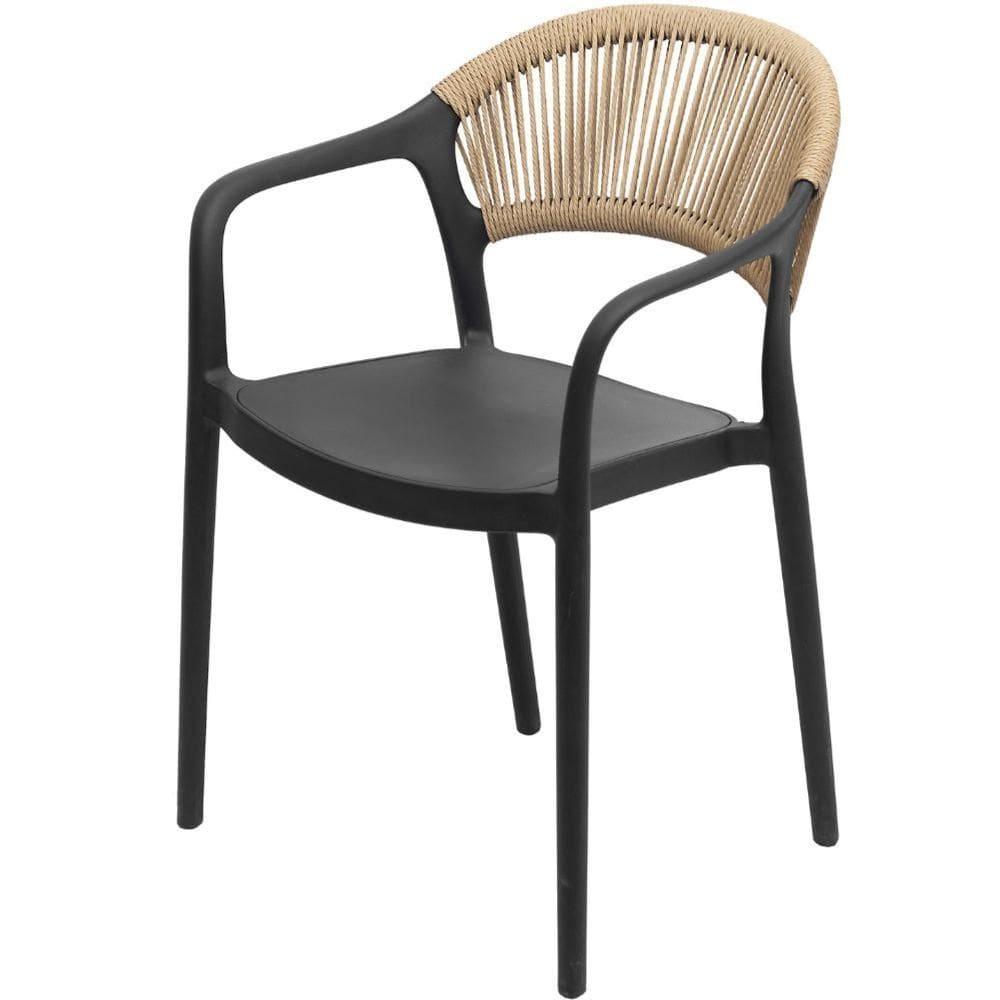 Cadeira com Braço Área Externa Juna Or Design Polipropileno Preto Encosto Corda Ratan Sintético Bege