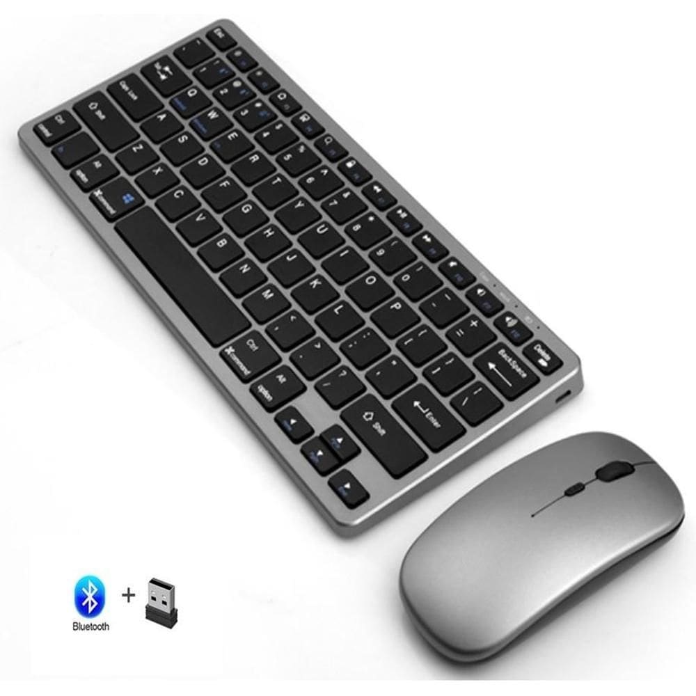 Kit Teclado e Mouse Sem Fio Bluetooth + 2.4Ghz Bateria Recarregável