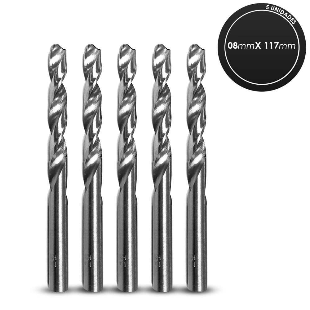 Kit Com 5 Brocas Aço Rápido 08,0Mm X 117,0Mm P/Metal Kbar080