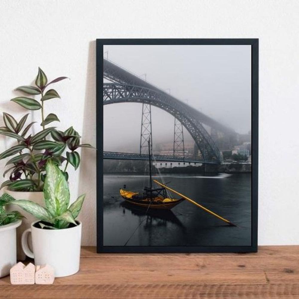 Quadro Decorativo Porto Portugal 24X18Cm Madeira Preta