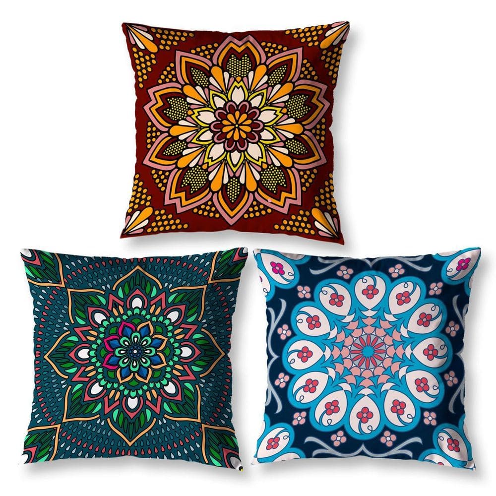 Kit 3 Almofadas Cheias 40Cm X 40Cm Estampadas Mandala