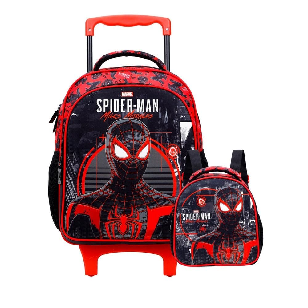 Kit Escolar Spider Man Mochila Com Rodas Grande + Lancheira