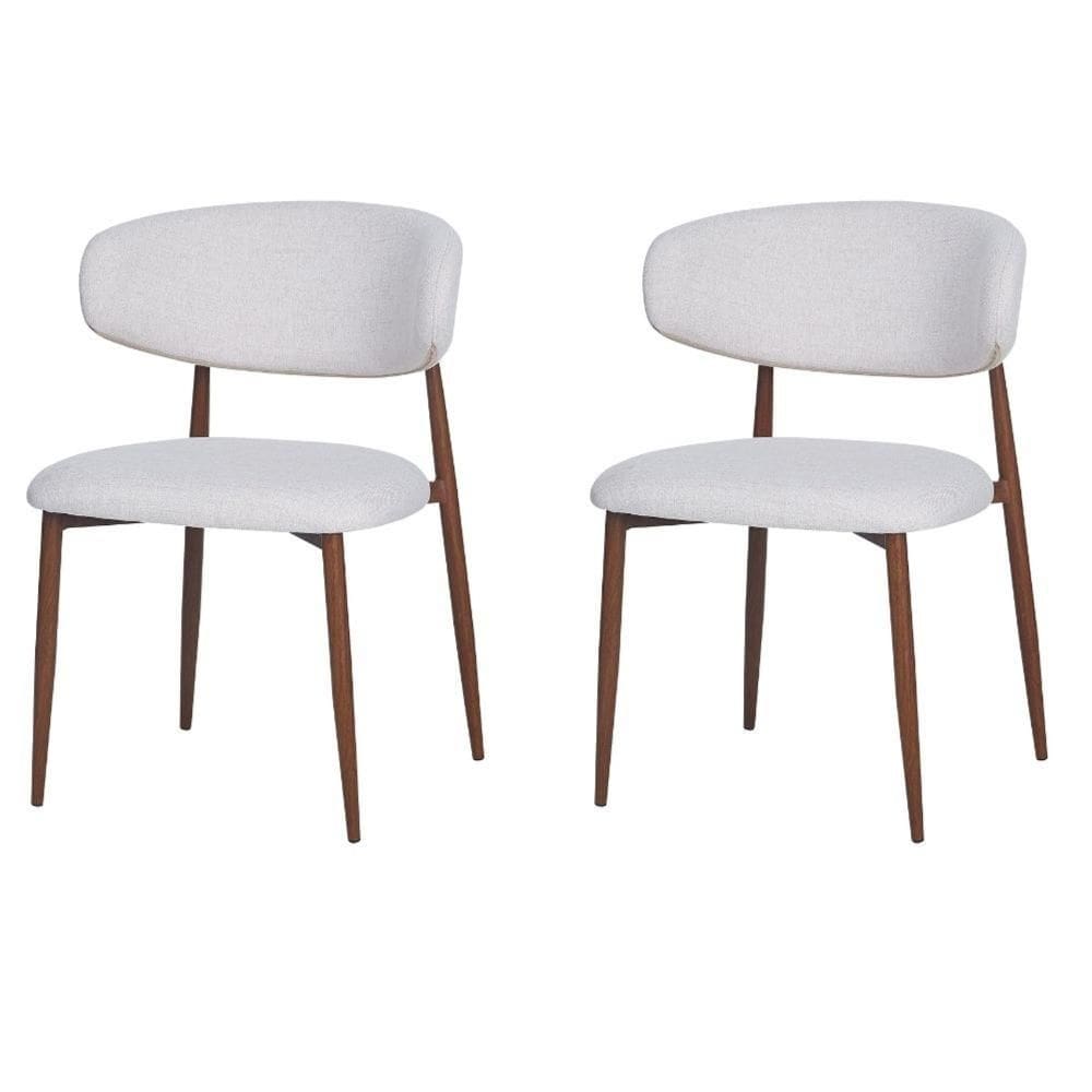 Kit 2 Cadeiras Napoli Agatha Fratini Assento Encosto Revestidos Tecido Nude Base Aço Amadeirado