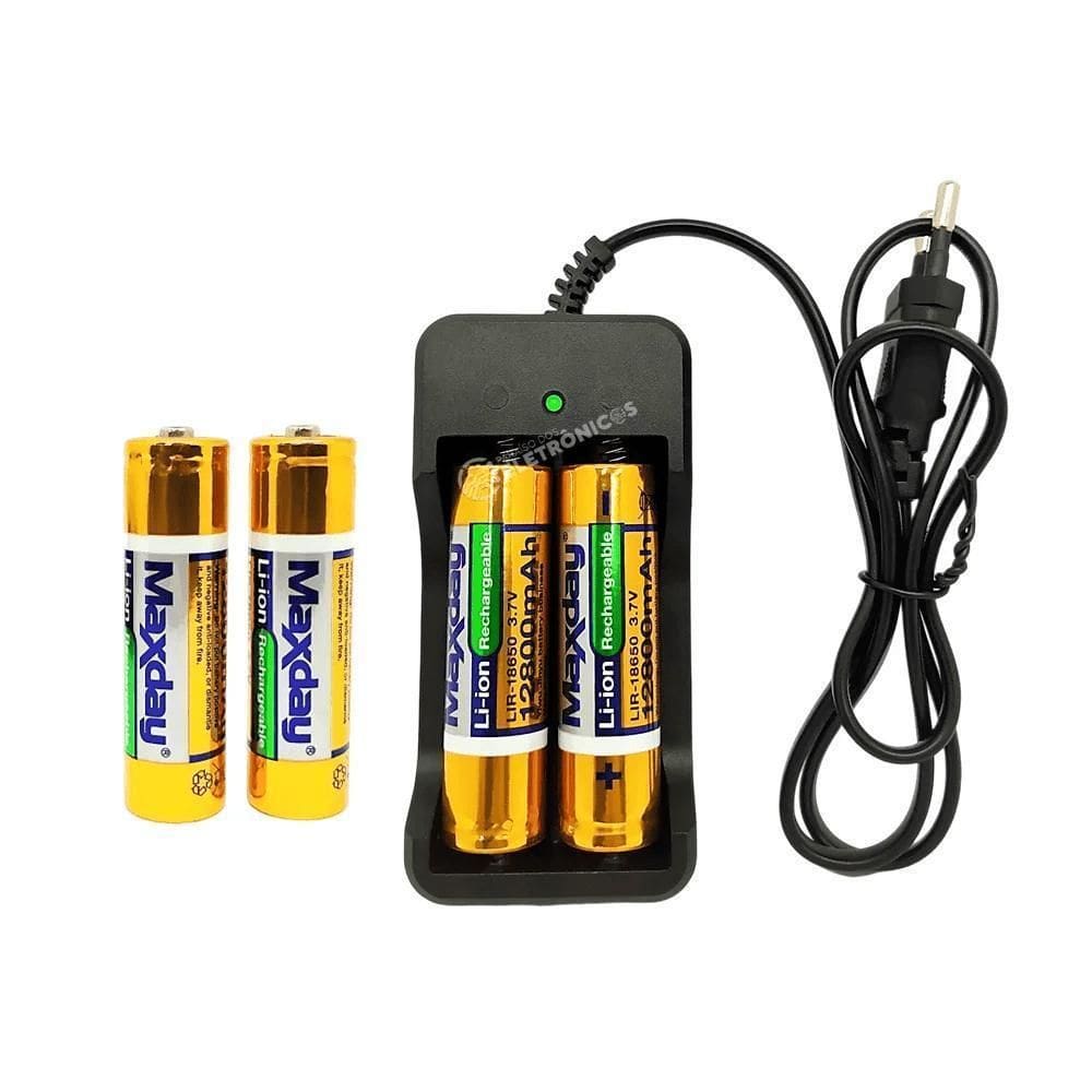 Carregador Duplo De Pilhas + 4 Baterias 18650 3.7V Forte