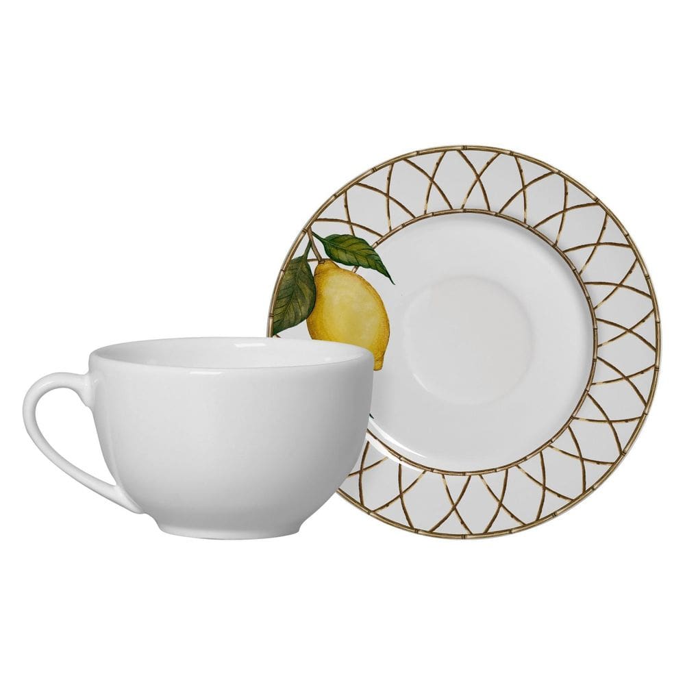 Conjunto 6 Xícaras de Chá + Pires Cerâmica Branca 300ml