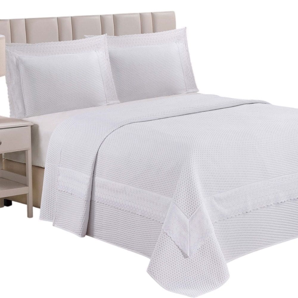 Cobre Leito Casal Encanto Bordado Inglês Percal 3pç 100% Poliéster - Branco