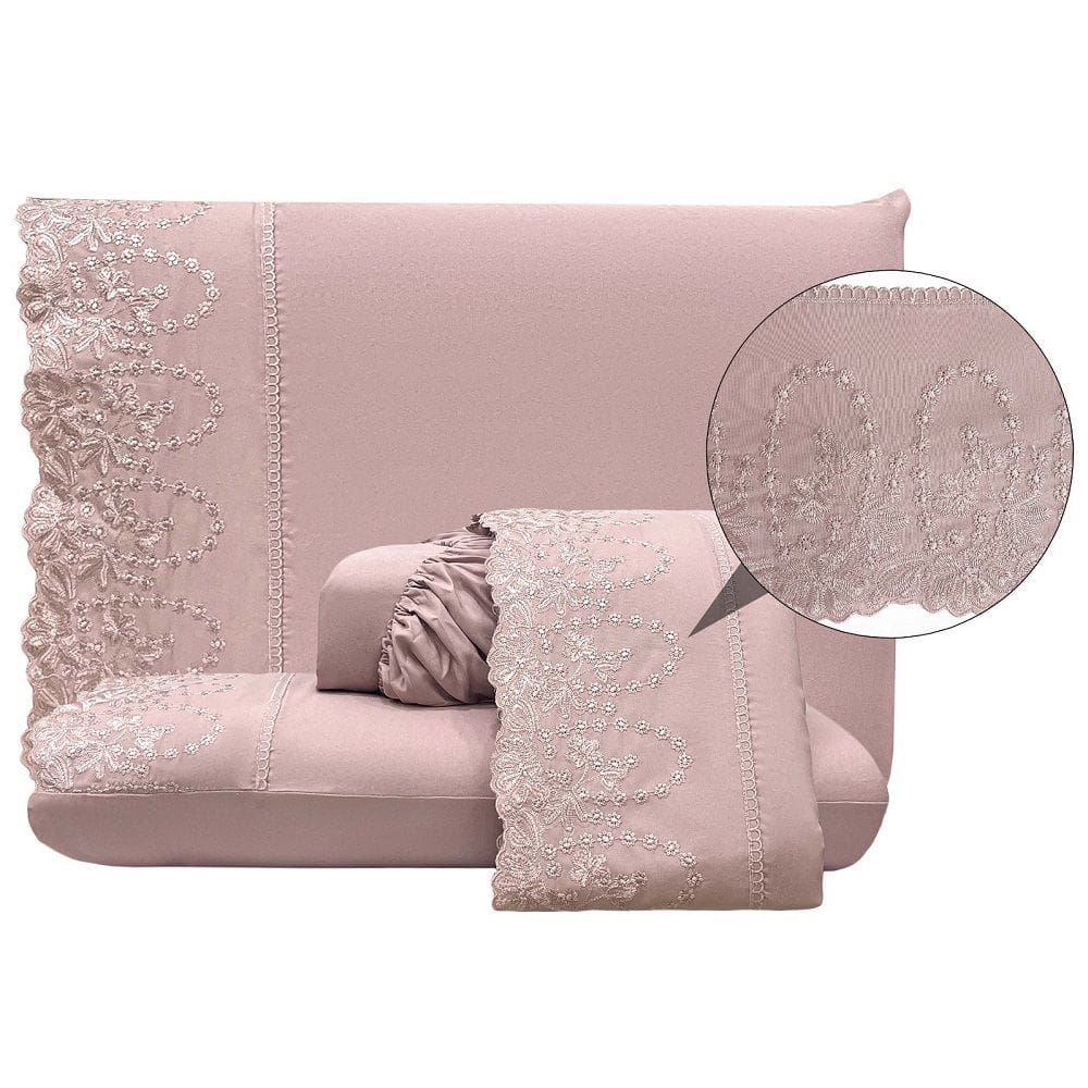 Jogo Lençol King Jade Bordado Inglês 4pç 100% Poliéster - Malv