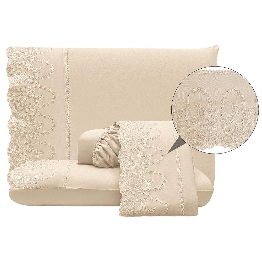 Jogo Lençol Casal Jade Bordado Inglês 4pç 100% Poliéster - Perol