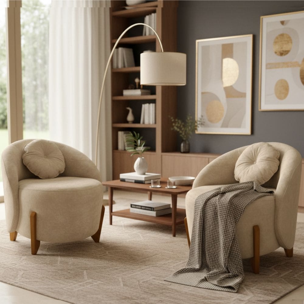 Kit 02 Poltronas Orgânicas Curvas Amsterdã Boucle Bege - Montanari`s Decor