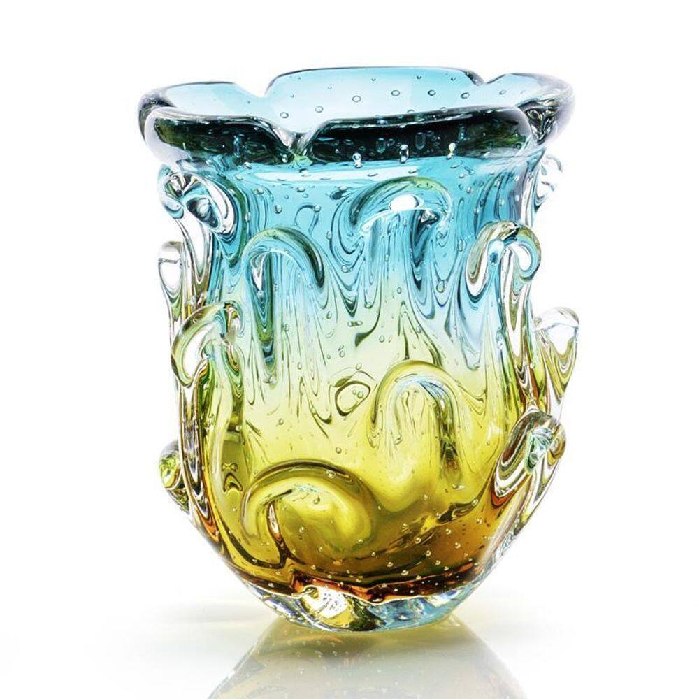 Vaso Em Cristal Murano Esmeralda E Âmbar - São Marcos 17Cm
