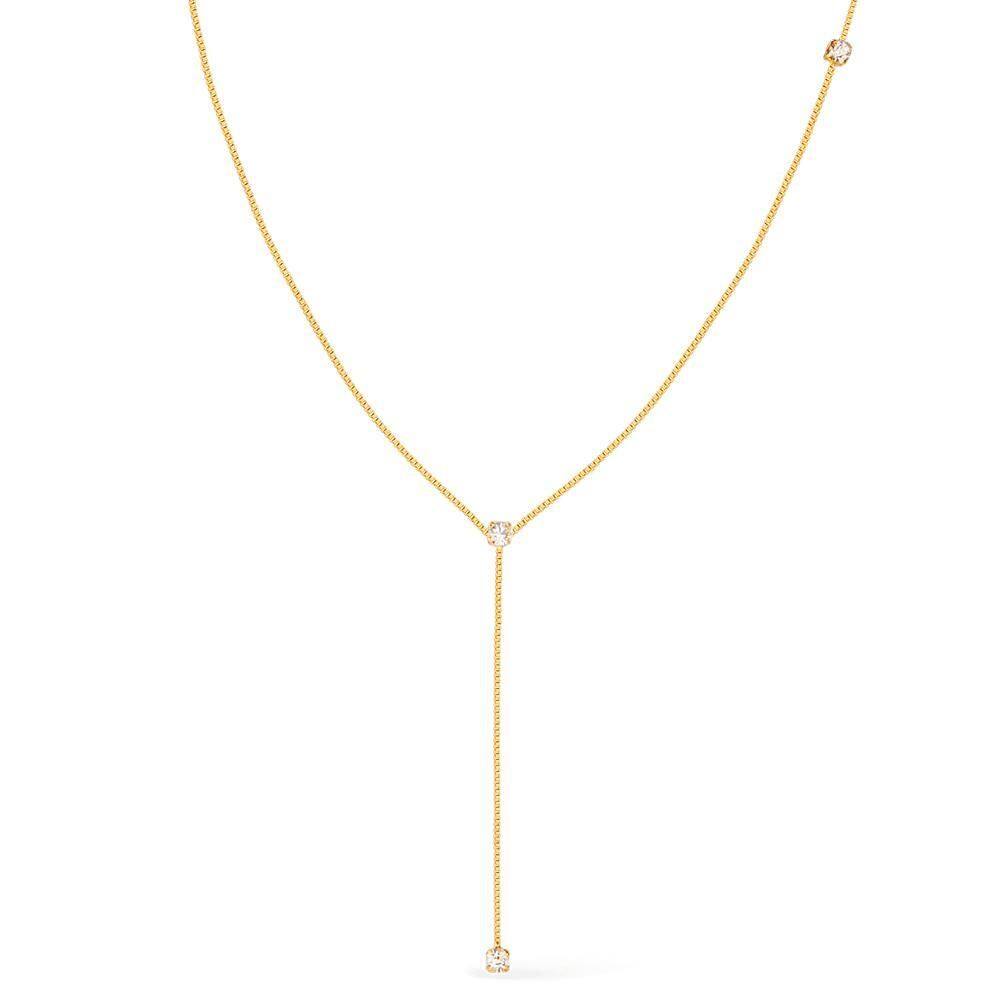 Colar Dourado Gravatinha Com Pontos De Luz Em Zircônia