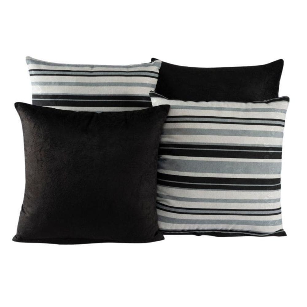 Kit 4 Almofadas Jacquard Decorativas 40X40 Preto - 004