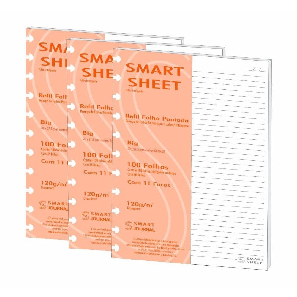 Kit 3 Refil Caderno Inteligente 120G 100 Folhas Pautado G